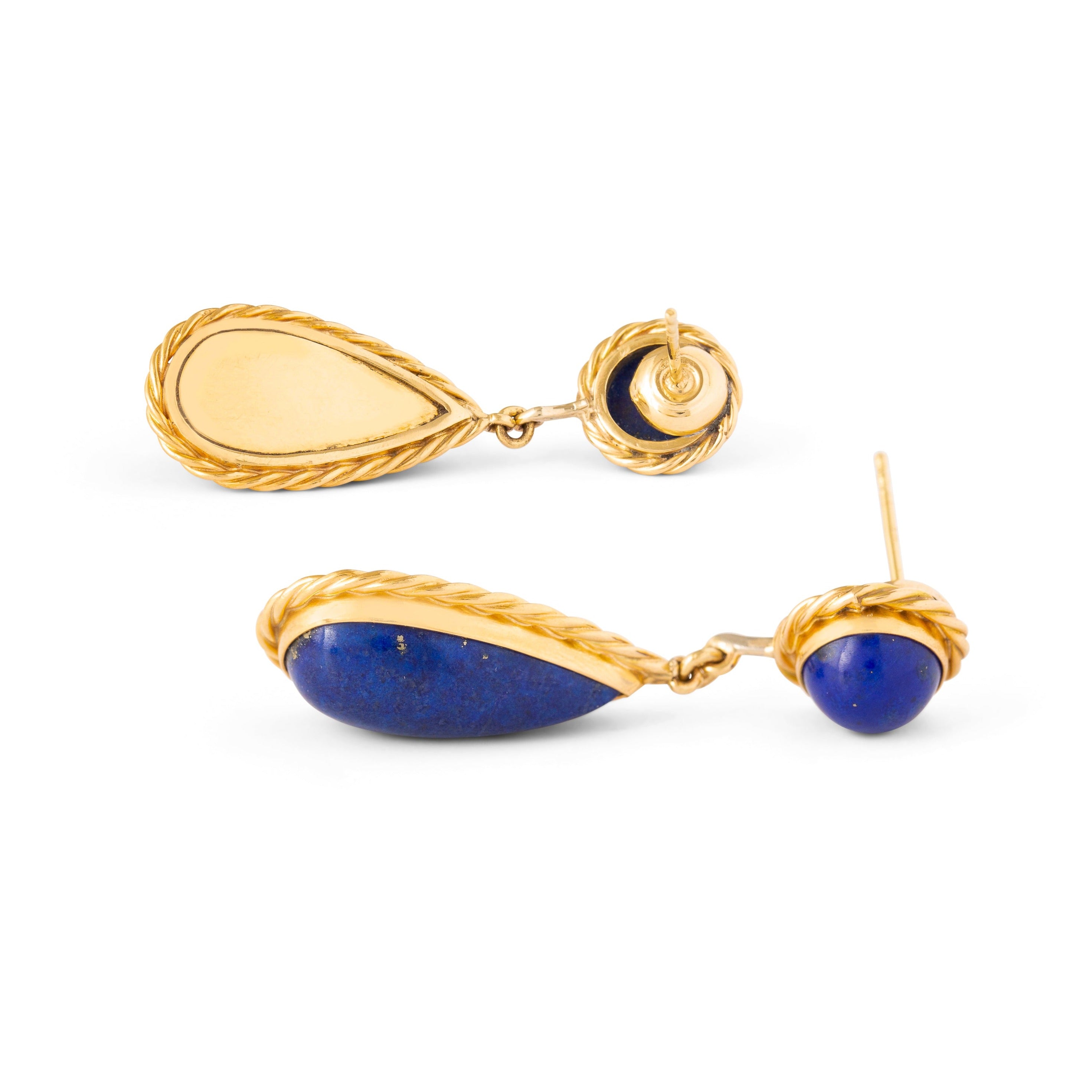 Sterling & 14K Gold Earrings with Asymmetrical Smooth Lapis – Dandelion  Jewelry